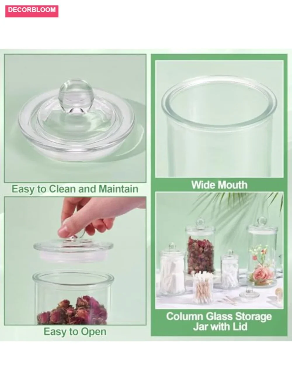Set of 5 Glass Apothecary Jars with Lids, Storage Canisters with Stickers